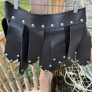 Leather Gold New York Black Stud Medieval Gladiator Skirt S Cosplay Costume Xena